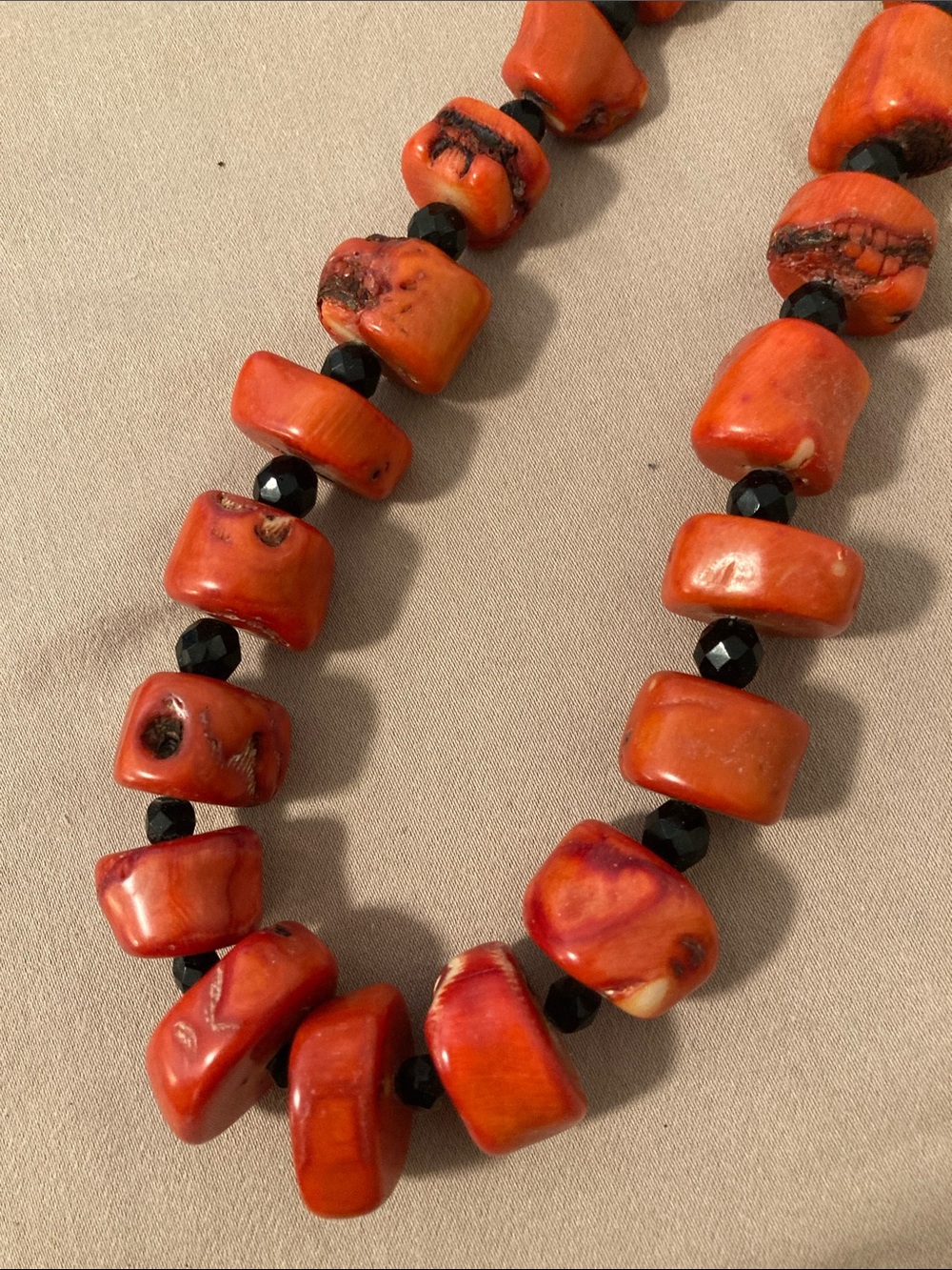 Beautiful Red Coral and Black Onyx Artisan Necklace Sterling Silver Clasp